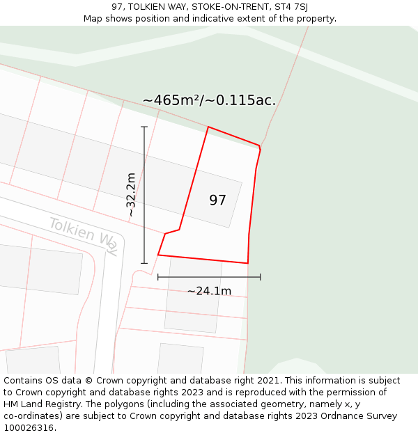 97, TOLKIEN WAY, STOKE-ON-TRENT, ST4 7SJ: Plot and title map