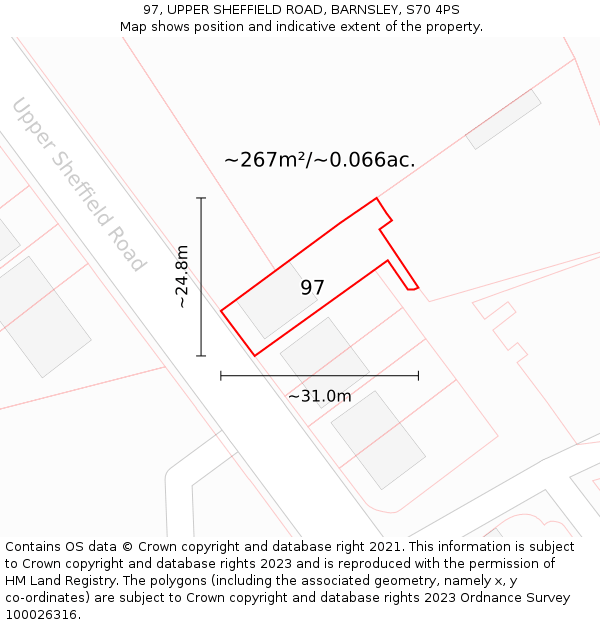 97, UPPER SHEFFIELD ROAD, BARNSLEY, S70 4PS: Plot and title map