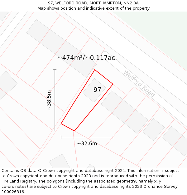 97, WELFORD ROAD, NORTHAMPTON, NN2 8AJ: Plot and title map