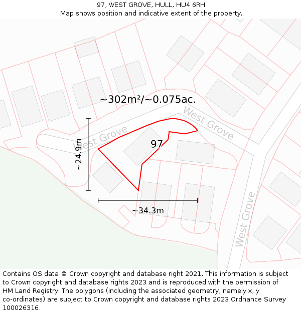 97, WEST GROVE, HULL, HU4 6RH: Plot and title map