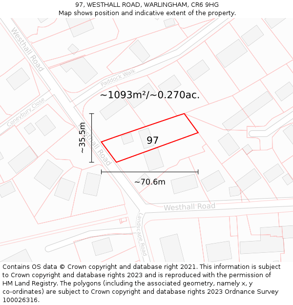 97, WESTHALL ROAD, WARLINGHAM, CR6 9HG: Plot and title map