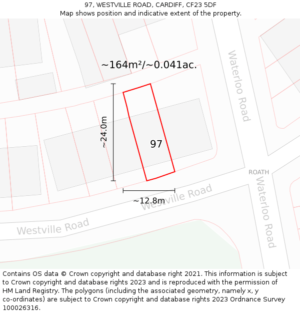 97, WESTVILLE ROAD, CARDIFF, CF23 5DF: Plot and title map