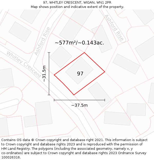 97, WHITLEY CRESCENT, WIGAN, WN1 2PR: Plot and title map