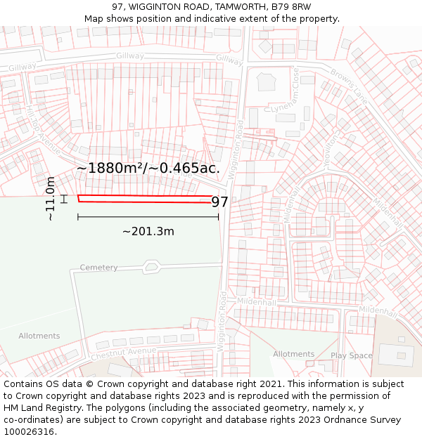 97, WIGGINTON ROAD, TAMWORTH, B79 8RW: Plot and title map