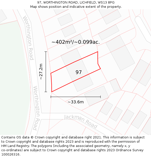 97, WORTHINGTON ROAD, LICHFIELD, WS13 8PG: Plot and title map