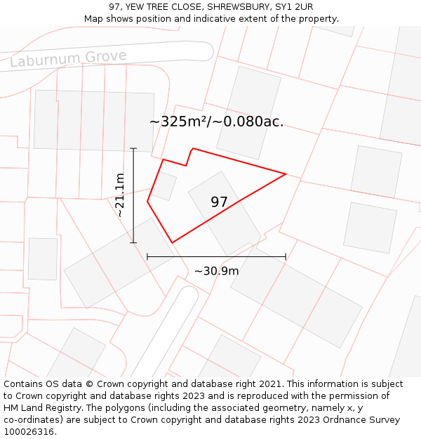 97, YEW TREE CLOSE, SHREWSBURY, SY1 2UR: Plot and title map