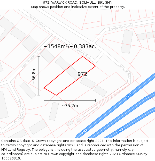 972, WARWICK ROAD, SOLIHULL, B91 3HN: Plot and title map