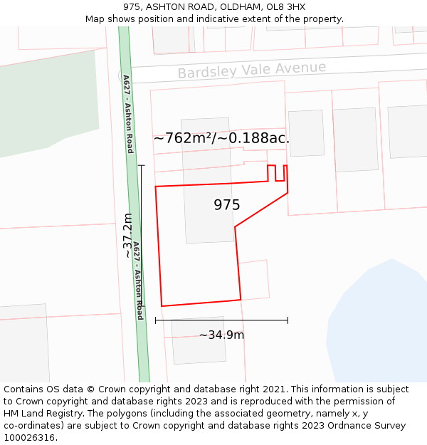 975, ASHTON ROAD, OLDHAM, OL8 3HX: Plot and title map