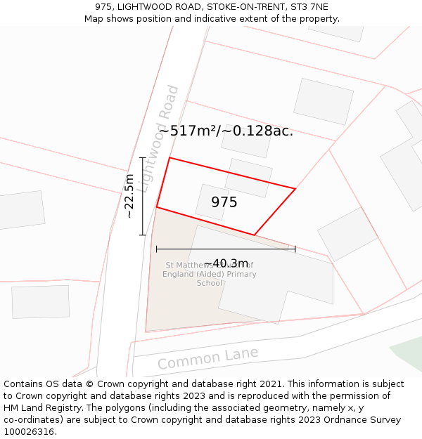 975, LIGHTWOOD ROAD, STOKE-ON-TRENT, ST3 7NE: Plot and title map