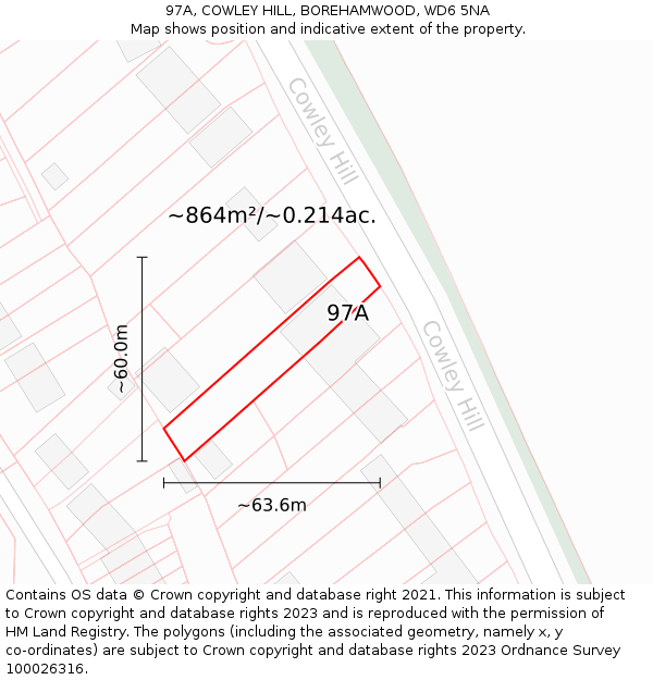 97A, COWLEY HILL, BOREHAMWOOD, WD6 5NA: Plot and title map