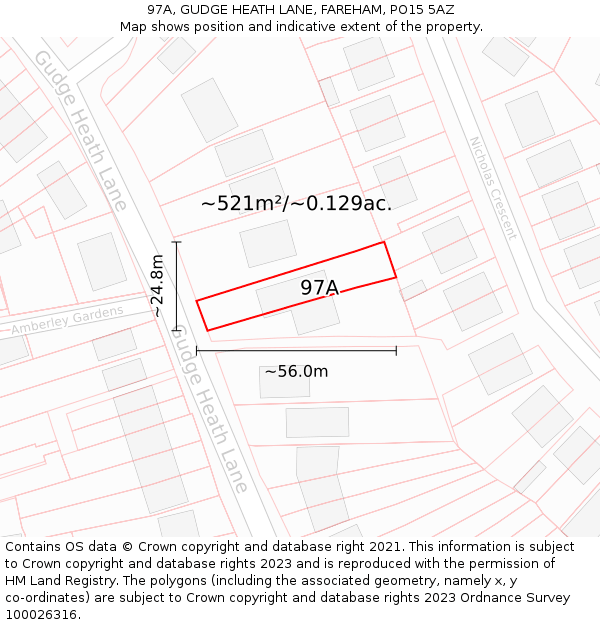 97A, GUDGE HEATH LANE, FAREHAM, PO15 5AZ: Plot and title map