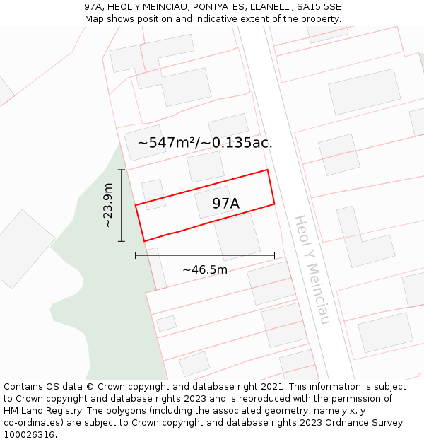 97A, HEOL Y MEINCIAU, PONTYATES, LLANELLI, SA15 5SE: Plot and title map