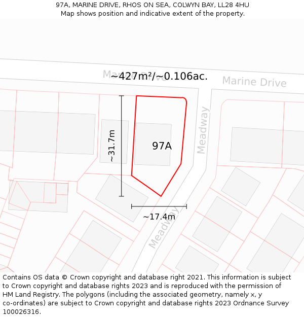 97A, MARINE DRIVE, RHOS ON SEA, COLWYN BAY, LL28 4HU: Plot and title map