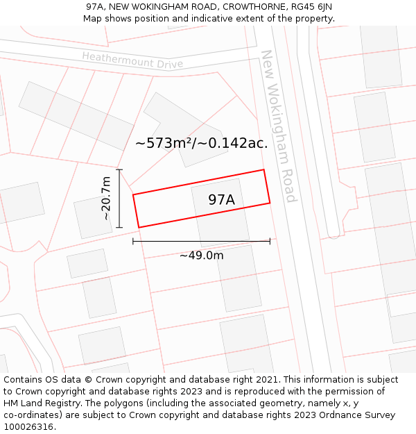 97A, NEW WOKINGHAM ROAD, CROWTHORNE, RG45 6JN: Plot and title map