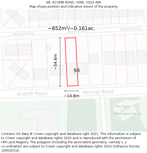 98, ACOMB ROAD, YORK, YO24 4ER: Plot and title map