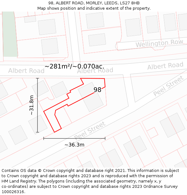 98, ALBERT ROAD, MORLEY, LEEDS, LS27 8HB: Plot and title map