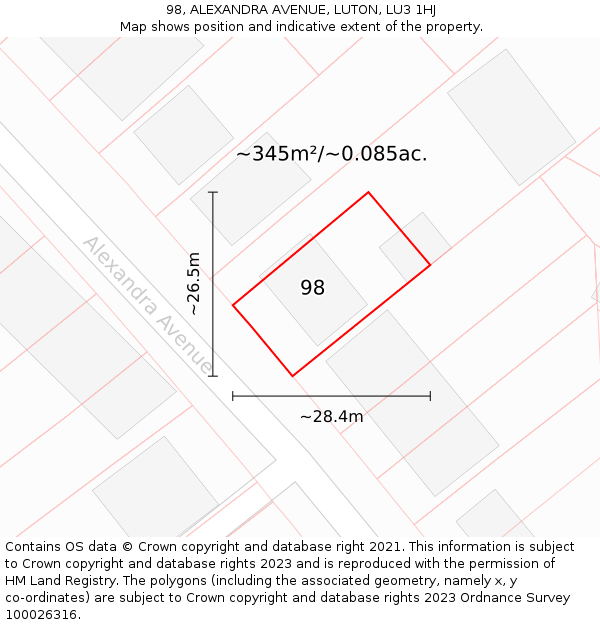 98, ALEXANDRA AVENUE, LUTON, LU3 1HJ: Plot and title map