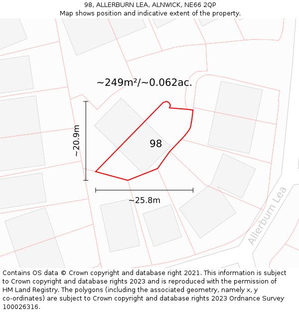 98, ALLERBURN LEA, ALNWICK, NE66 2QP: Plot and title map