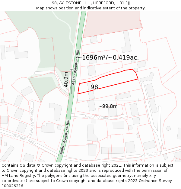 98, AYLESTONE HILL, HEREFORD, HR1 1JJ: Plot and title map