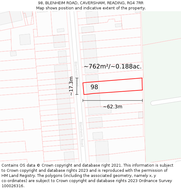98, BLENHEIM ROAD, CAVERSHAM, READING, RG4 7RR: Plot and title map