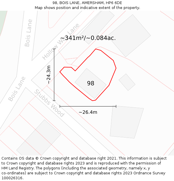 98, BOIS LANE, AMERSHAM, HP6 6DE: Plot and title map