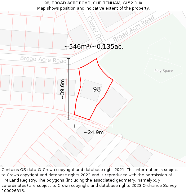 98, BROAD ACRE ROAD, CHELTENHAM, GL52 3HX: Plot and title map