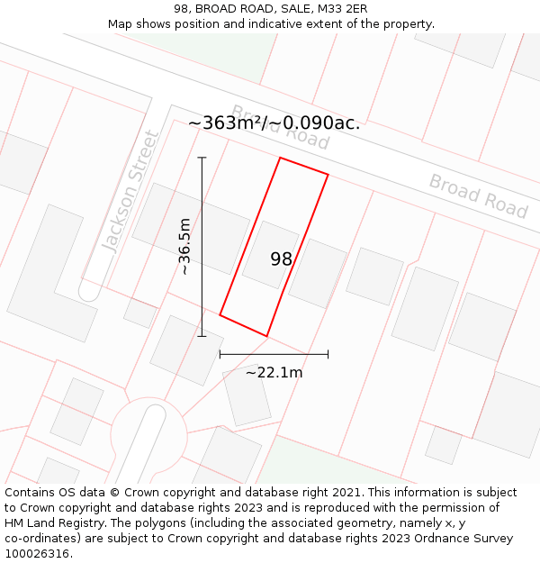 98, BROAD ROAD, SALE, M33 2ER: Plot and title map