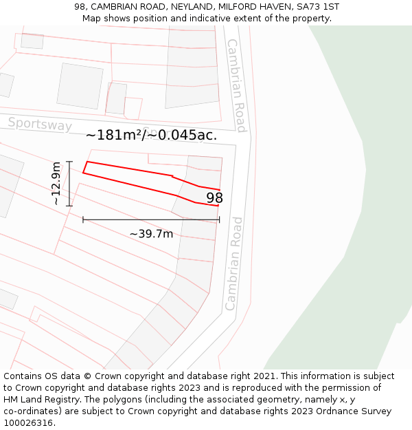 98, CAMBRIAN ROAD, NEYLAND, MILFORD HAVEN, SA73 1ST: Plot and title map