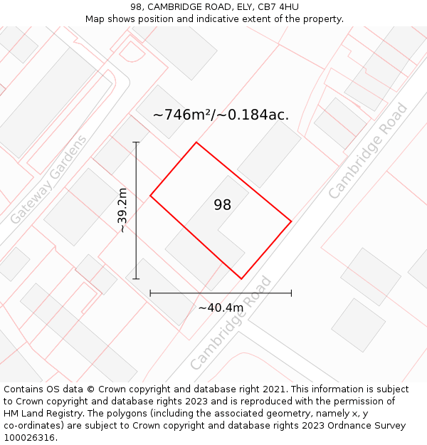 98, CAMBRIDGE ROAD, ELY, CB7 4HU: Plot and title map