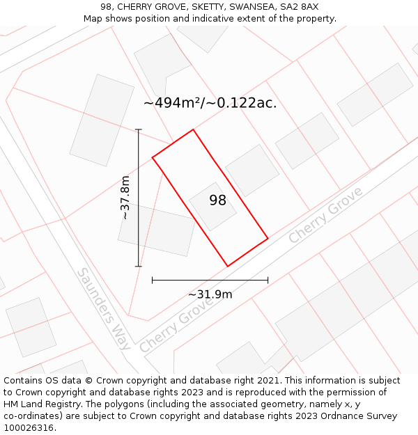 98, CHERRY GROVE, SKETTY, SWANSEA, SA2 8AX: Plot and title map