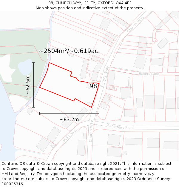 98, CHURCH WAY, IFFLEY, OXFORD, OX4 4EF: Plot and title map