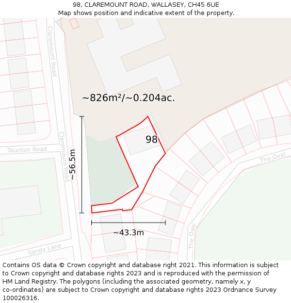 98, CLAREMOUNT ROAD, WALLASEY, CH45 6UE: Plot and title map