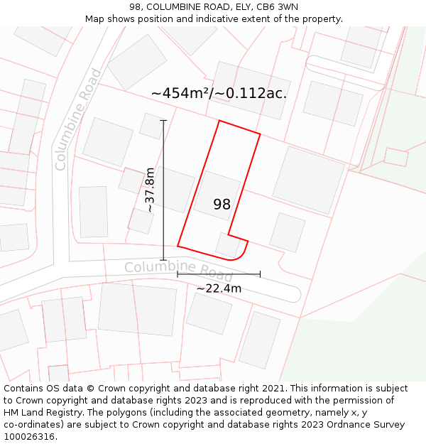98, COLUMBINE ROAD, ELY, CB6 3WN: Plot and title map