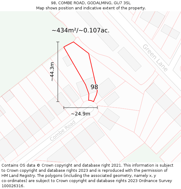 98, COMBE ROAD, GODALMING, GU7 3SL: Plot and title map