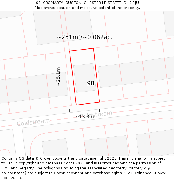 98, CROMARTY, OUSTON, CHESTER LE STREET, DH2 1JU: Plot and title map