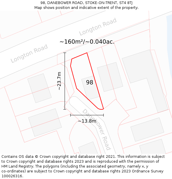 98, DANEBOWER ROAD, STOKE-ON-TRENT, ST4 8TJ: Plot and title map