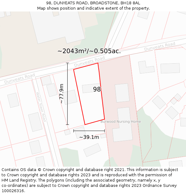 98, DUNYEATS ROAD, BROADSTONE, BH18 8AL: Plot and title map