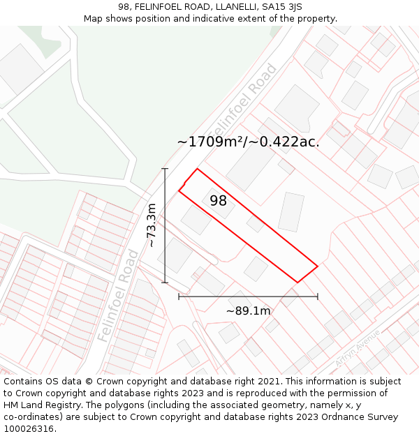 98, FELINFOEL ROAD, LLANELLI, SA15 3JS: Plot and title map