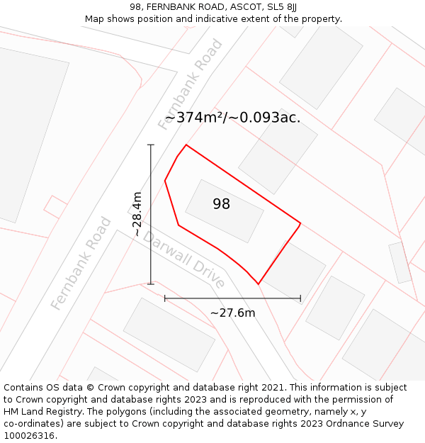 98, FERNBANK ROAD, ASCOT, SL5 8JJ: Plot and title map