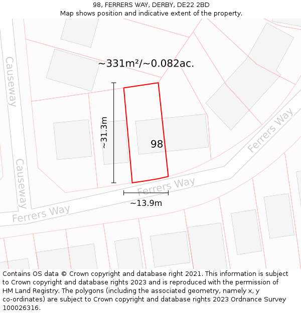 98, FERRERS WAY, DERBY, DE22 2BD: Plot and title map