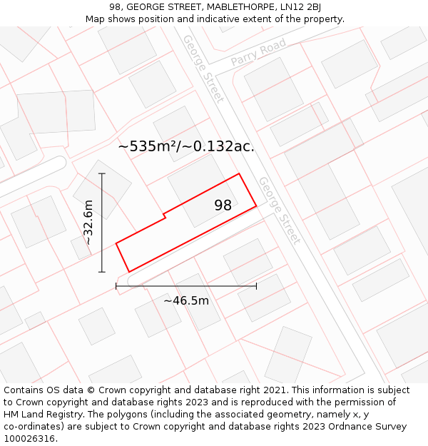 98, GEORGE STREET, MABLETHORPE, LN12 2BJ: Plot and title map