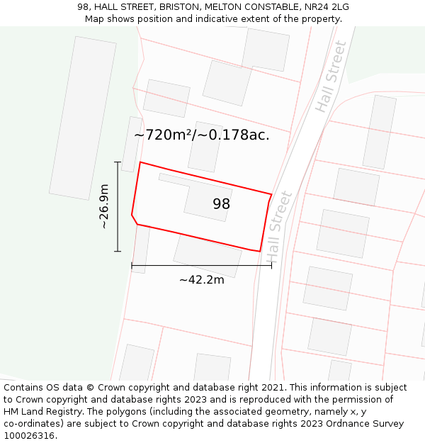 98, HALL STREET, BRISTON, MELTON CONSTABLE, NR24 2LG: Plot and title map