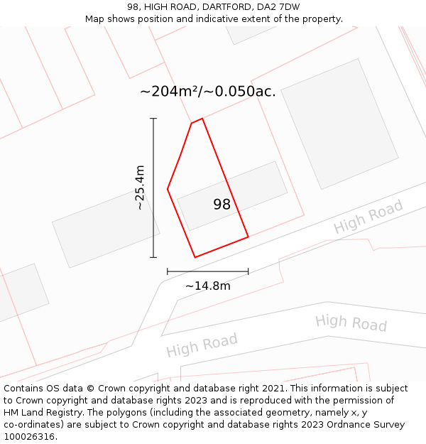 98, HIGH ROAD, DARTFORD, DA2 7DW: Plot and title map