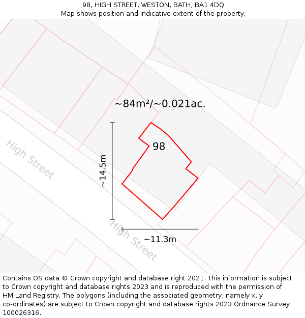 98, HIGH STREET, WESTON, BATH, BA1 4DQ: Plot and title map