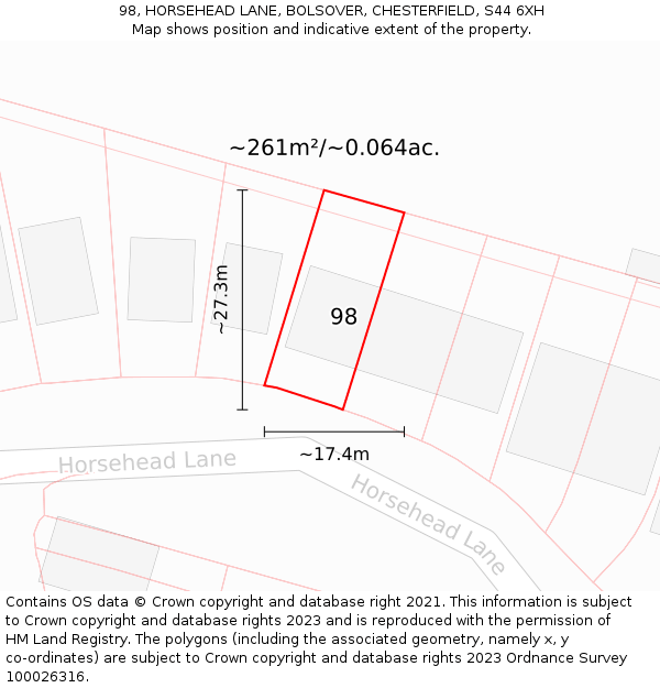 98, HORSEHEAD LANE, BOLSOVER, CHESTERFIELD, S44 6XH: Plot and title map