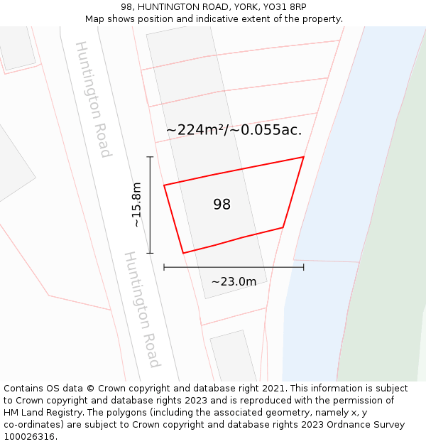 98, HUNTINGTON ROAD, YORK, YO31 8RP: Plot and title map