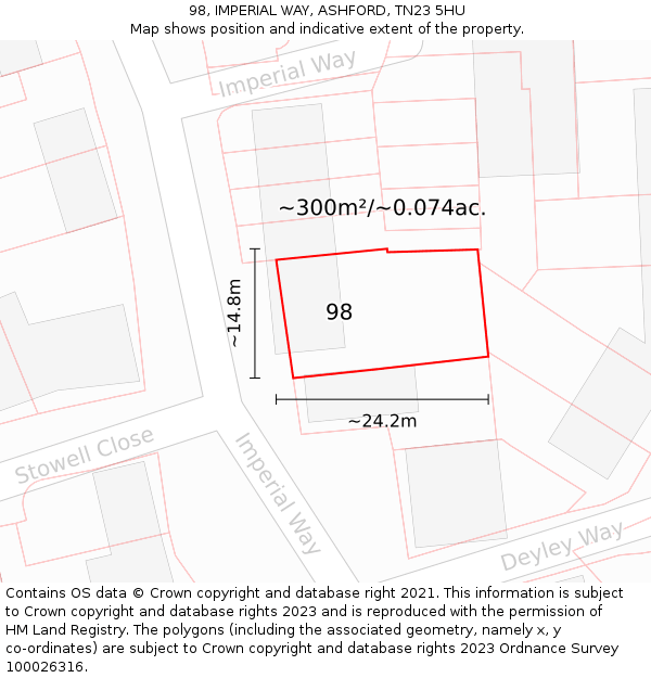 98, IMPERIAL WAY, ASHFORD, TN23 5HU: Plot and title map