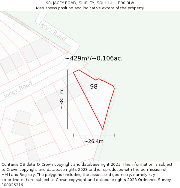 98, JACEY ROAD, SHIRLEY, SOLIHULL, B90 3LW: Plot and title map