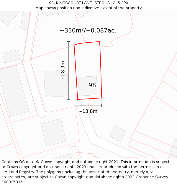 98, KINGSCOURT LANE, STROUD, GL5 3PX: Plot and title map