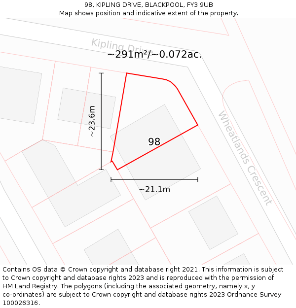 98, KIPLING DRIVE, BLACKPOOL, FY3 9UB: Plot and title map